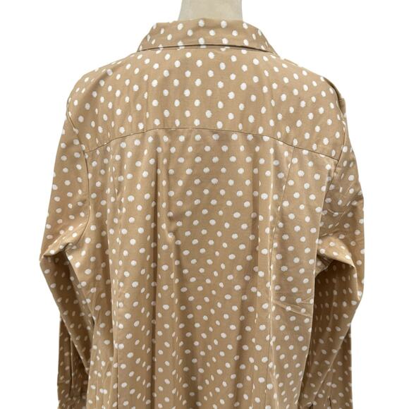 Lane Bryant NWT Tan & White Polka Dot Rhinestone Jewel Collar Button Up Shirt - Picture 9 of 11